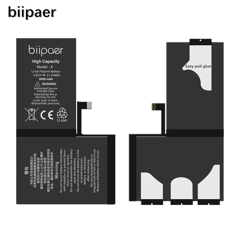 Biipaer Original 0 Cycle li-ion lithium battery for iphonex battery 3000 mah for High Capacity mobile phone Battery For iphone x