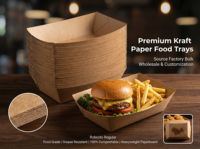 Plateau alimentaire en papier kraft jetable personnalisé avec logo et couleur, pour frites, tacos, BBQ, etc.