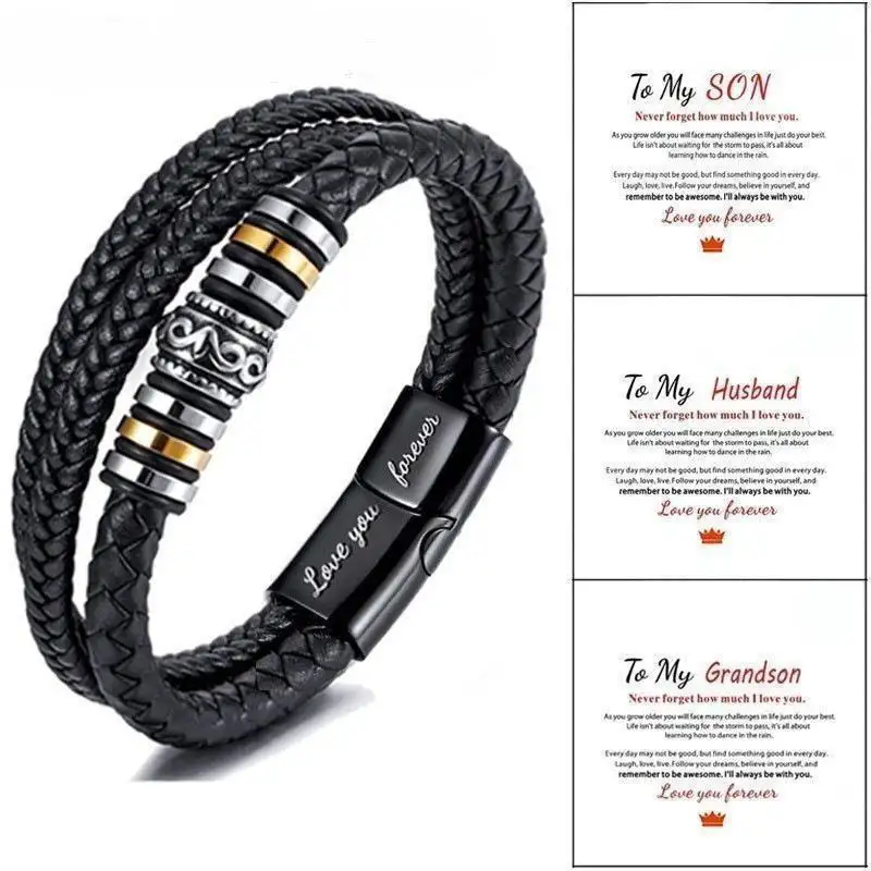 Bracelet multicouche en cuir véritable pour homme en acier inoxydable Vente en gros Bricolage Fait à la main Corde tressée en cuir Fermoirs magnétiques en titane