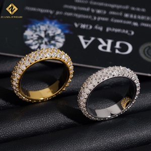 Drop Shipping Luxury 925 <b>Silver</b> Unisex Iced Out 3Rows VVS1 D Round Moissanite Diamond Band <b>Men</b> Cuban <b>Ring</b> - Product Image 2