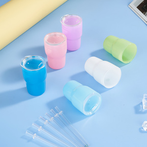 Mini-gobelet en plastique de 3 oz avec couvercle et paille, petit gobelet à shot de couleur pastel, réutilisable, pour les fêtes d'enfants - Product Image 4