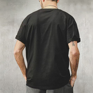 Camisetas de Algodón 100% para Hombre, 250G, con Logotipo Personalizado al por Mayor, Lisas, Teñidas, con Hombros Caídos, Estilo Casual Retro - Product Image 2