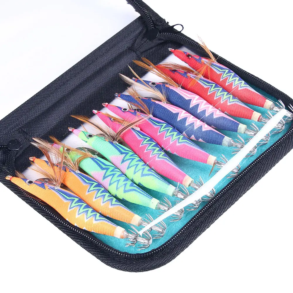 10pcs/ set Glow in dark ABS plastic body wrapped Japanese cloth squid jig fishing lure 2.5# 3.0# 3.5#