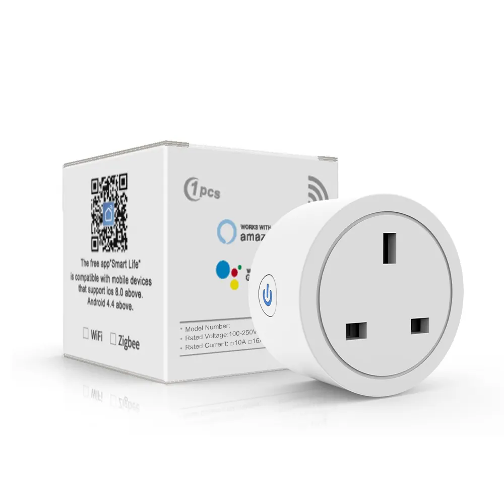 RSH UK Smart Home Power Outlet Energy Monitoring APP Voice Control Tuya Smart WiFi Plug Socket with Alexa Google Assistant