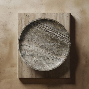 Bandeja de decoración del hogar con patrón exquisito multifunción, bandeja redonda de mármol Natural para colocación de alimentos - Product Image 1