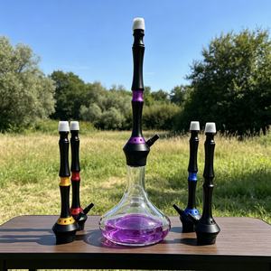Chicha en verre transparent moderne, design noir et violet, avec plusieurs embouts, pour usage en lounge - Product Image 5
