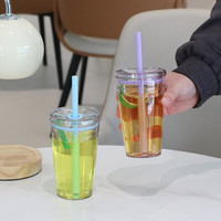 Herbruikbare, transparante plastic beker met rietje, BPA-vrij, 450ml, voor Boba, melkthee, fruitsap, en meer.
