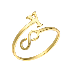 Anillo de Dedo de Acero Inoxidable Chapado en Oro, Personalizado con Iniciales del Alfabeto, 26 Letras, Anillo Abierto Ajustable para Hombre y Mujer - Product Image 4