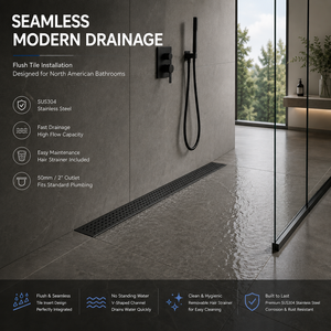 Drenaje de Piso Lineal Largo de Acero Inoxidable 304, Estilo Americano, Personalizable, Antiolor, de Gran Flujo, para Baño y Hotel - Product Image 4