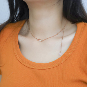 Rose Gold Clavicle Chain Necklace With Letter Charm And Crystal Pendant For Women Everyday Wear - Product Image 2