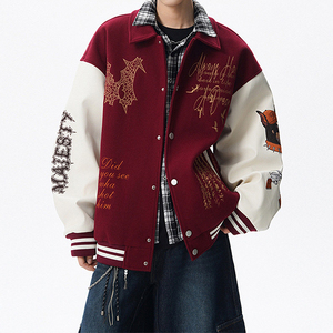 Chaqueta de Béisbol Personalizable con Bordado Intenso para Hombre, Abrigo Holgado de Estilo Universitario con Diseño Exclusivo y Detalles de Empalme - Product Image 3