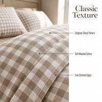 Parure de lit en coton beige à carreaux Gingham, style Cottagecore et Farmhouse, pour lits King, Queen et Full, housse de couette douce, vente en gros OEM