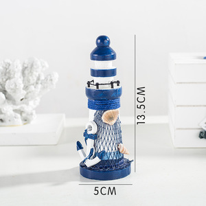 Décoration de phare en bois en gros, statue de phare avec filet de pêche, coquillage, ancre, roue de bateau, mini voilier, ornement de table - Product Image 6