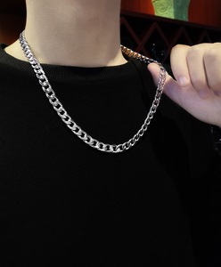 Collana a Catena in Acciaio Inossidabile per Donna e Uomo, Stile Cubano, <span class=keywords><strong>Lunga</strong></span>, Metallica, <span class=keywords><strong>Argento</strong></span>, Antiossidante, Prezzo Basso - Product Image 5