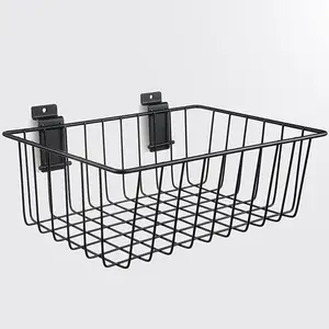 JH-Mech Wire Basket for Slatwall Heavy Duty Steel Powder Coated 24"*12" Deep Slatwall Wire Mesh Basket