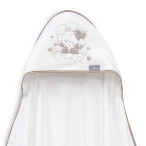Telo da bagno quadrato in bambù 100x100 con Design personalizzato asciugamano viso per bambini 'Oso Corazones' con sfondo Beige - Product Image 1