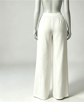 Pantalon large drapé blanc pour femme, léger, taille haute, avec ceinture élastique, coupe droite et décontractée