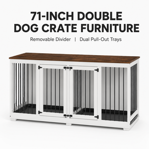 OEM 71 Inch Double <strong>Dog</strong> <strong>Crate</strong> <strong>Furniture</strong> for 2 <strong>Dogs</strong> with Removable Divider Dual Pull-Out Trays <strong>Wooden</strong> Indoor Pet Kennel - Product Image 2