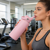 Gourde sport isotherme en acier inoxydable à double paroi, sans BPA, anti-transpiration et anti-fuite, avec logo personnalisé, large ouverture, 32 oz