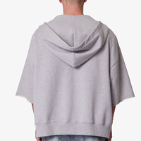 Sweat à capuche oversize pour homme en molleton de coton éponge 3/4 manches, motif imprimé avec broderie 3D, 100 % coton, effet délavé, idéal pour l'hiver