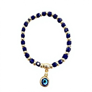 Bracelet extensible bleu perlé avec breloque œil porte-bonheur, bijou fantaisie fait main doré, bracelet de mode DAFNI BIG PAZAR - Product Image 1