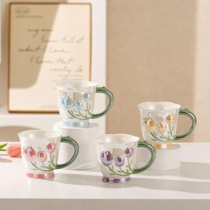 Mug à café et tasses à lait en céramique au design floral charmant, réutilisables, sûrs, avec cuillère, pour le bureau, la maison, le café, les entreprises - Product Image 5
