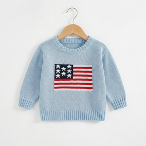 Sweater Pullover Bendera Amerika 4 Juli Unisex Bayi Baru Lahir-Balita Katun Lembut Bernapas Elastis Ringan Patriotik - Product Image 1