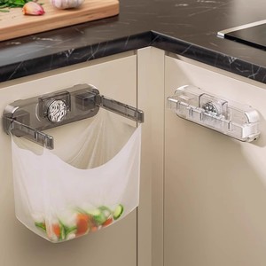 Suction Cup Trash <b>Bag</b> Holder Transparent Black <b>Foldable</b> 3kg Load Capacity Kitchen Cabinet Door Mount - Product Image 1