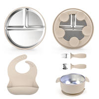 Nouvel ensemble de 6 assiettes et bols pour bébé en acier inoxydable 304 moderne sans BPA avec silicone, idéal pour les repas