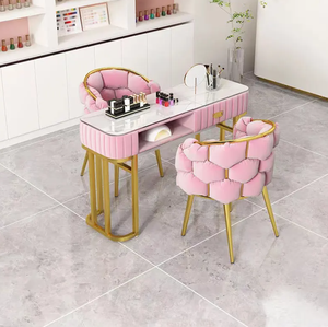 Modern Luxury Gold Marble <b>Nail</b> Table <b>Desk</b> with Drawers Pink Velvet Scallop Chair Set for Manicure Beauty Salon Studio - Product Image 6