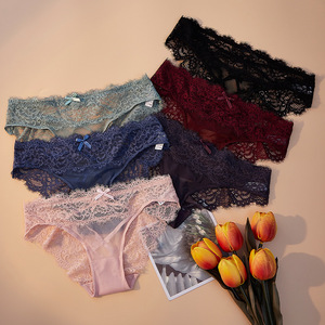 Tiefsitzende Sexy Damen-Slips mit Schleifenknoten aus Nylon-Spitze, Atmungsaktive Kreuzband-Slips Modell LS501 ODM Geprägt - Product Image 4