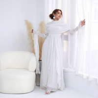 Robe Abaya en Chiffon Double Couche pour Femmes Musulmanes avec Cape aux Épaules, Taille Cintrée, Manches à Volants, Robe Longue Modeste