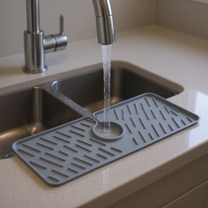 Tapis de protection anti-éclaboussures en silicone pour robinet d'évier de cuisine, design minimaliste gris pour robinets de cuisine - Product Image 2