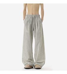 Celana Panjang Pria Motif Kotak-Kotak Lebar dengan Pinggang Elastis dan Tali Serut, Model Longgar Retro, Celana Kasual <span class=keywords><strong>Streetwear</strong></span> - Product Image 2