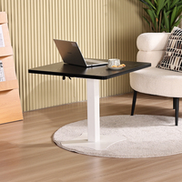 Table d'appoint moderne électrique réglable avec plateau en bois et structure en acier pour salon, utilisation avec ordinateur portable, position assise/debout, plateau pour câbles à une seule jambe