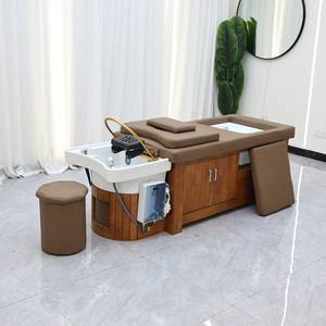 Cama de Champú para Salón de Belleza Tailandés, Mueble de Madera, Silla Reclinable, Lavabo Integrado, Grifo Dorado, Panel Eléctrico, Baño Exterior, Spa de Belleza - Product Image 1
