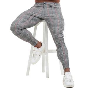 กางเกงวอร์มของผู้ชายกางเกงลายตารางทรงสกินนี่เข้ารูป - Product Image 3