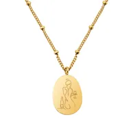 Women Abstract Body Image 18K Gold Plated Satellite Chain Oval Pendant Custom Engraved Necklace Stainless Steel Jewelry