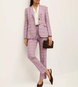<span class=keywords><strong>Veste</strong></span> d'affaires rétro rose à carreaux en mélange de <span class=keywords><strong>lin</strong></span> à manches longues et col à revers pour <span class=keywords><strong>femme</strong></span>, populaire à l'international - Product Image 2