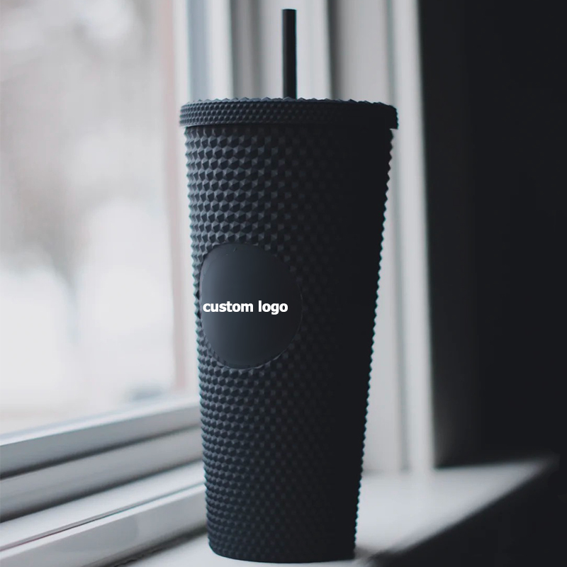 2021 матовый шипованный стакан черный двойной стены многоразовые холодные чашки с крышкой и соломинкой 24 унции