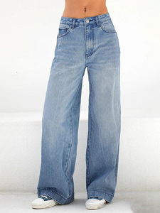 Jeans da Donna a Vita Alta, Gamba Dritta, Traspiranti, Casual, Estivi, in Denim Chiaro Grigio per Vendita all'Ingrosso - Product Image 5