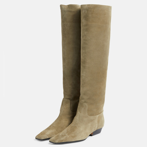 Size 46 Women Suede Knee High <b>Boots</b> Low Chunky Heels Suede Shoes on Wide Fit Pointed Toe Long <b>Boots</b> - Product Image 5