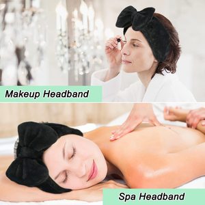 Bandeau de spa doux en polaire Carol, bandeau de maquillage avec un joli nœud, bandeau élastique pour le lavage du visage et les soins de la peau - Product Image 4