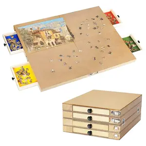 Foldable 1000 Piece Wooden Jigsaw Puzzle Board Portable Puzzle Table 4 Colorful Trays for Sorting Complete Puzzle Accessories