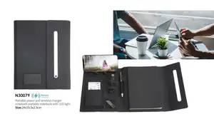 Portatarjetas de negocios de cuero PU, portátil, cargador inalámbrico, Notebook con luz LED, gran oferta