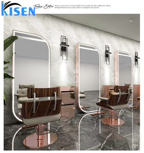Mueble de exhibición de acero inoxidable KISEN para salón, mesa de tocador y consola con espejo de doble cara para uso en barberías - Product Image 3