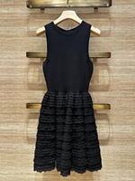Robe Courte Femme en Maille Plissée sans Manches à Volants Superposés en Dentelle Élégante, Coupe Évasée, Personnalisable par l'Usine AIMEISI