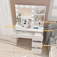 Meikeduo – Coiffeuse compacte moderne et durable pour chambre à coucher, avec miroir réglable et meuble de rangement en panneaux de particules