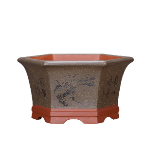 Maceta Hexagonal de Arcilla Morada, Tamaño Grande, Hecha a Mano, para Interiores, para Bonsái de Flor de Ciruelo - Product Image 5