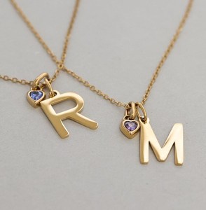 Collier Cœur Femme en Acier Inoxydable Plaqué Or 2026 avec Lettres DIY A-Z et Pierres de Naissance des 12 Mois - Product Image 6
